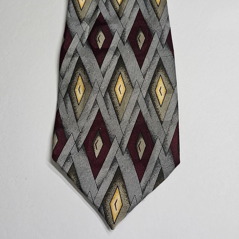 Franco Di Napoli Handmade Geometric Diamond Print Tie 100% Silk Korea 4"x57" Vtg